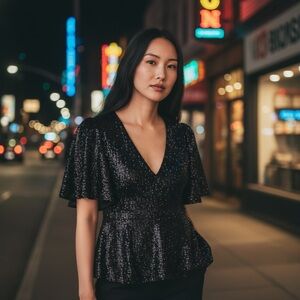 RACHEL ZOE Womens Sequin Clover Baby Doll Blouse, Style # F18T300, Size 2 NWT